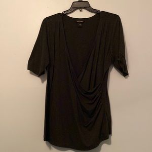 Black Wrap Blouse with Ruched Sleeves
